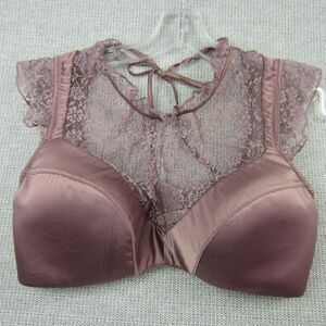 Victorias Secret Bra Women 34DD Purple Dream Angels Lined Plunge Lace High Neck